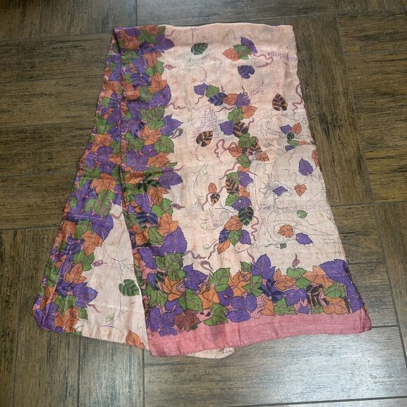 Zazou 100% Silk Leaf Design Rectangular Scarf - Picture 4 of 11